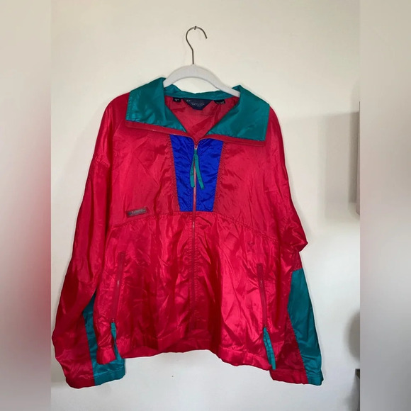 Vintage|| Colombia Red color-blocked Full Zip Wind Breaker, as sold on Urban - Picture 2 of 11